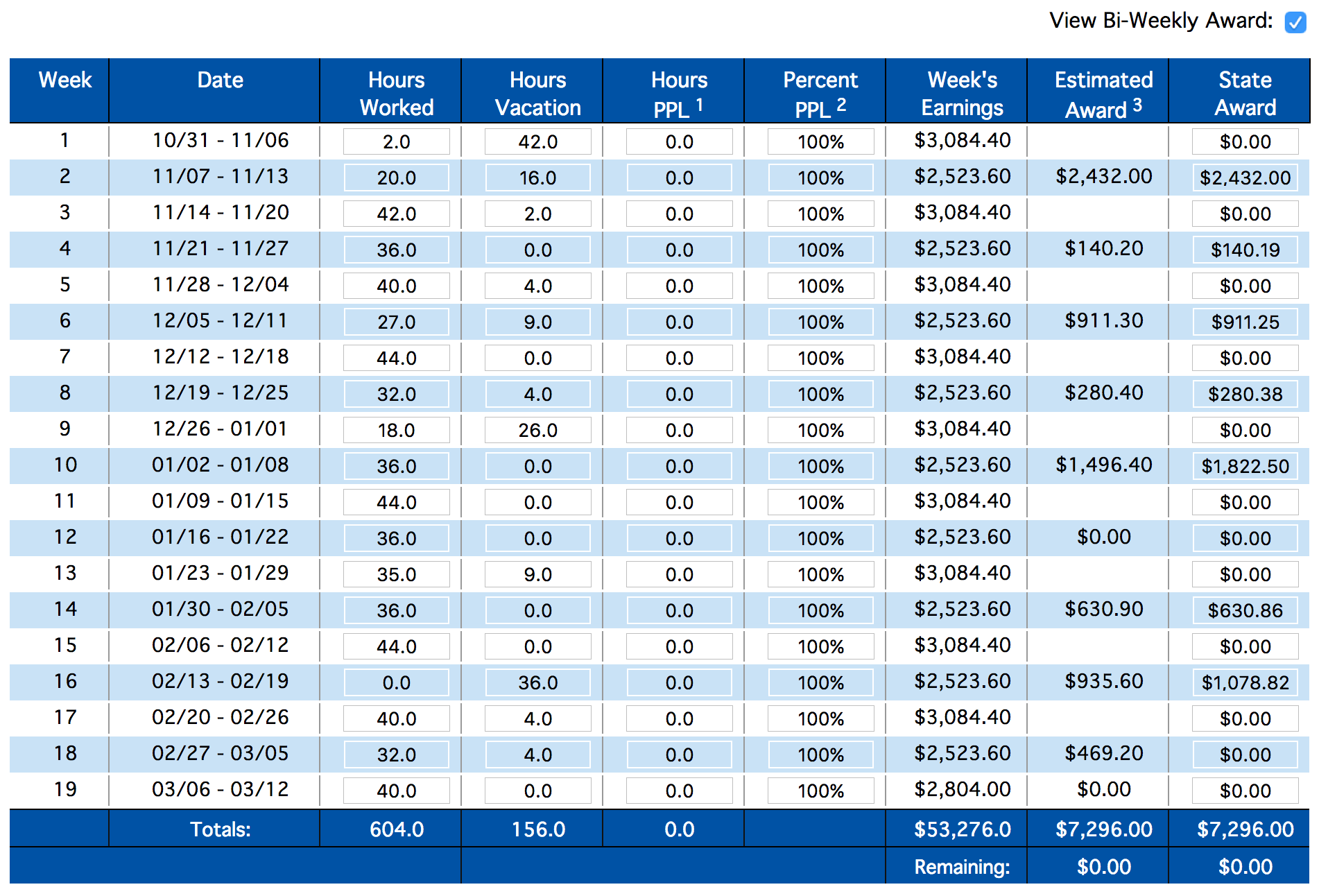 Example PFL Award - Real